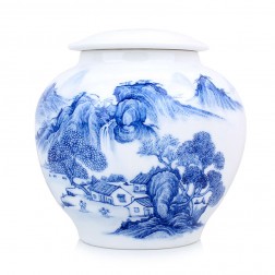Blue and White Porcelain Caddy-Hills on the River