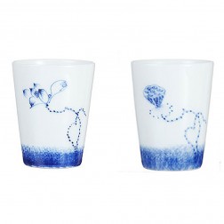 Blue and White Porcelain Cup Set-2PCS-Lotus and Seedpod