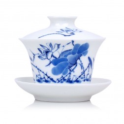 Blue and White Porcelain Gaiwan-Likes Lotus Saying-Tall