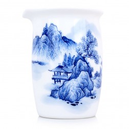 Blue and White Porcelain Serving Pitcher-Pavilion at the Foot of the Mountain-B