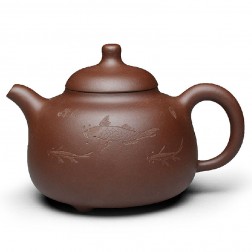 Zi Sha-Purple Clay Tea Pot-300ML-Hand-carved Koi Pond