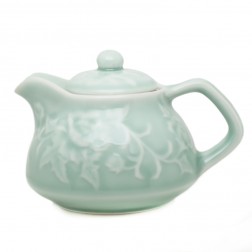 Celadon Porcelain Tea Pot with Strainer-Peony Vine