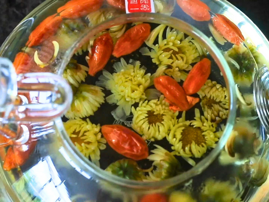 Chinese Herbal Tea Recipe-Chrysanthemum, Goji Berry, Green Tea